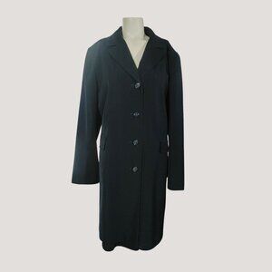 Large Dress Coat Jacqueline Ferrar Navy Blue Button Front Pockets Trench Coat